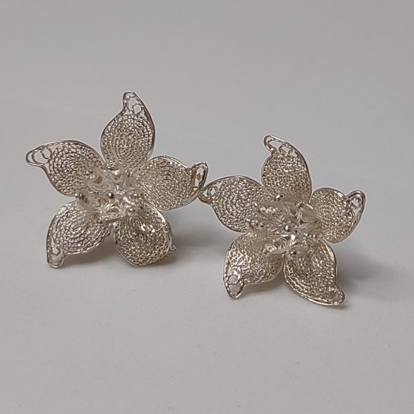 Lightweight Metal Mesh Filigree Flower Earrings - Picture 4 of 14